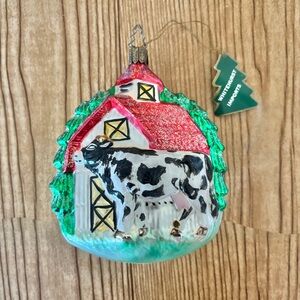 Red Barn Farm Cow Country Ornament Department 56 Mercury Blown Glass Christmas